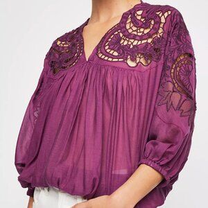 Free People Boho Cutwork Embroidered Dolman Blouse